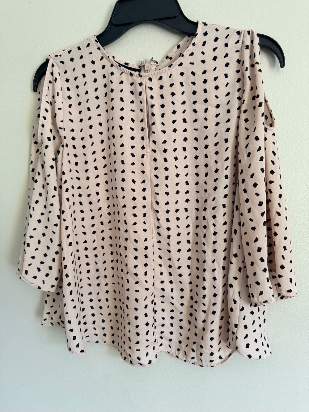 attention Blush Pink Black Dot Cold-Shoulder Blouse
